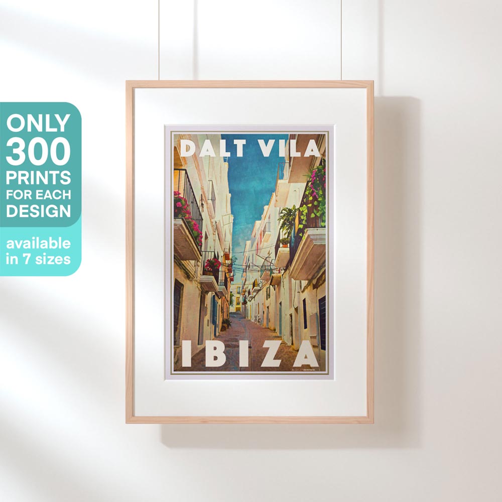 Hanging-framed Dalt Vila poster, highlighting its exclusive 300-copy limited edition (not numbered)