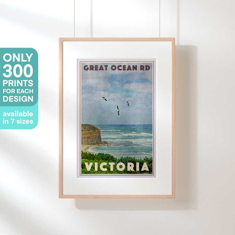 Hanging-frame image of the Great Ocean Road, Victoria travel poster, marked as a limited edition of 300 copies (not numbered)
