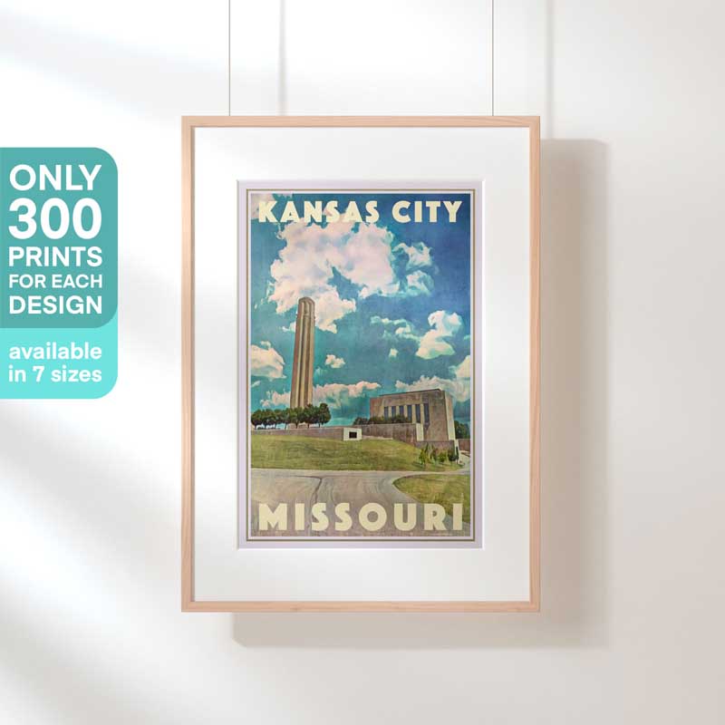 Framed Liberty Memorial Kansas City poster, a limited edition piece by Alecse, with a dedicated label signifying its exclusivity
