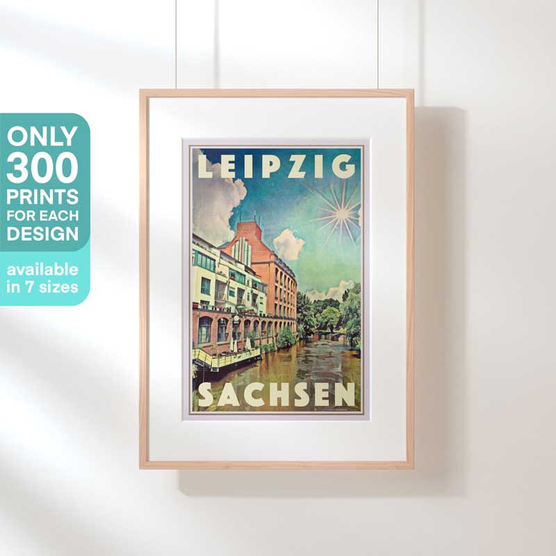Framed 'Elster' Leipzig canal poster by Alecse, emphasizing its exclusivity as a limited 300-copy edition