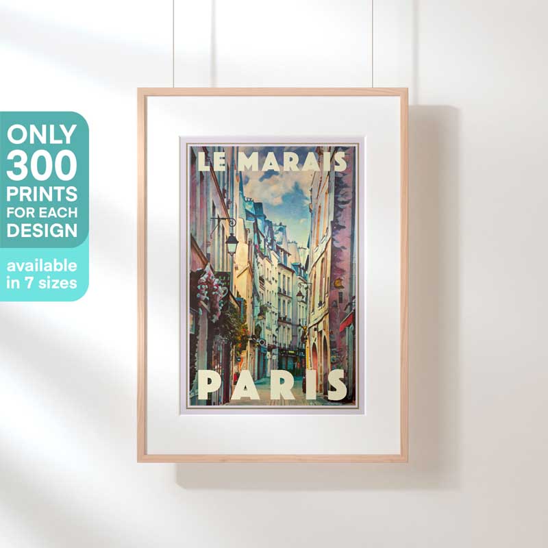 Limited Edition Paris Poster - 300 Copies Exclusive Le Marais Artwork in Hanging Frame
