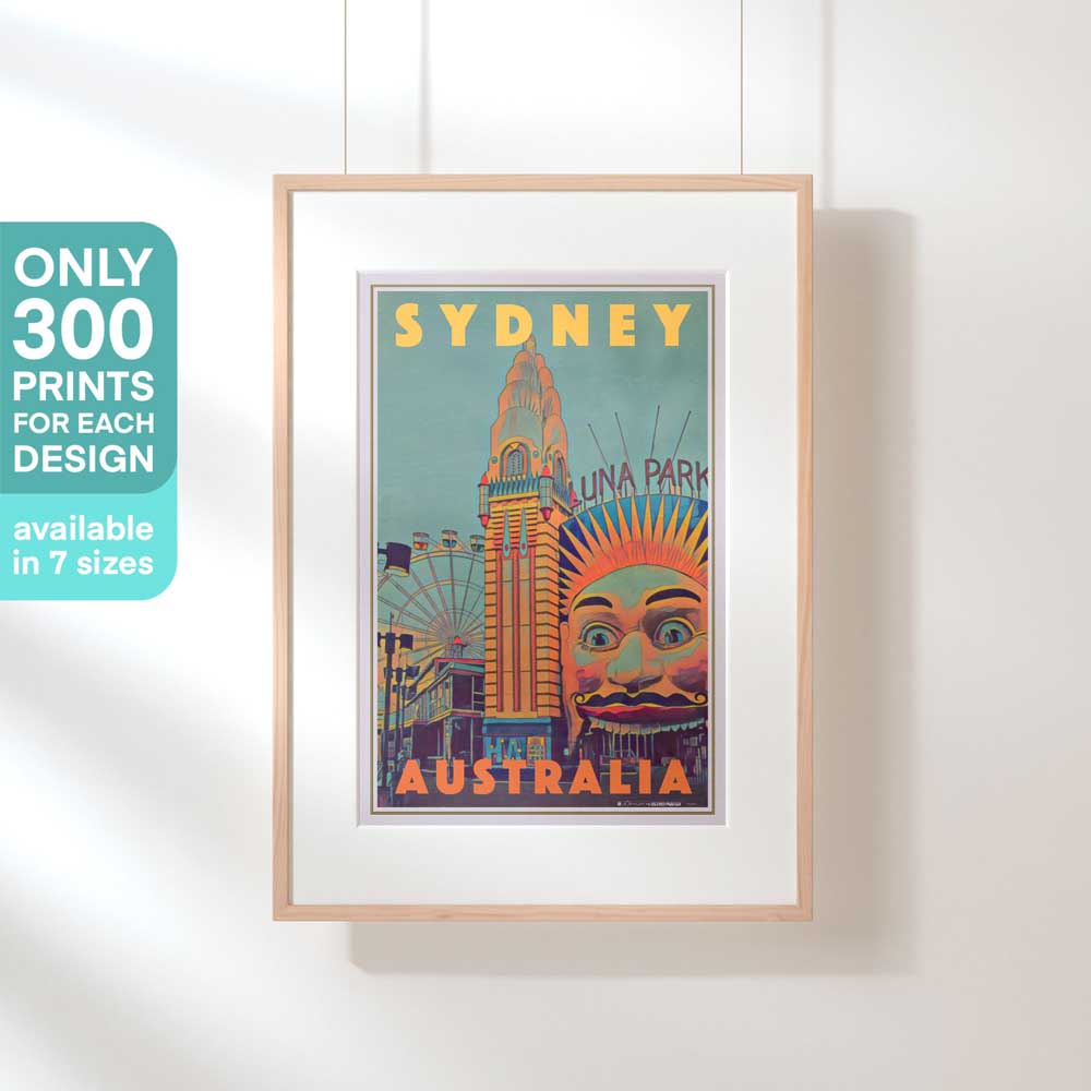 Limited Edition Sydney Poster - 300 Copies Unnumbered Luna Park Art in Hanging Frame