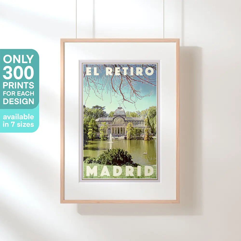 Framed vintage travel poster of Madrid’s El Retiro Crystal Palace in limited edition (300 prints)