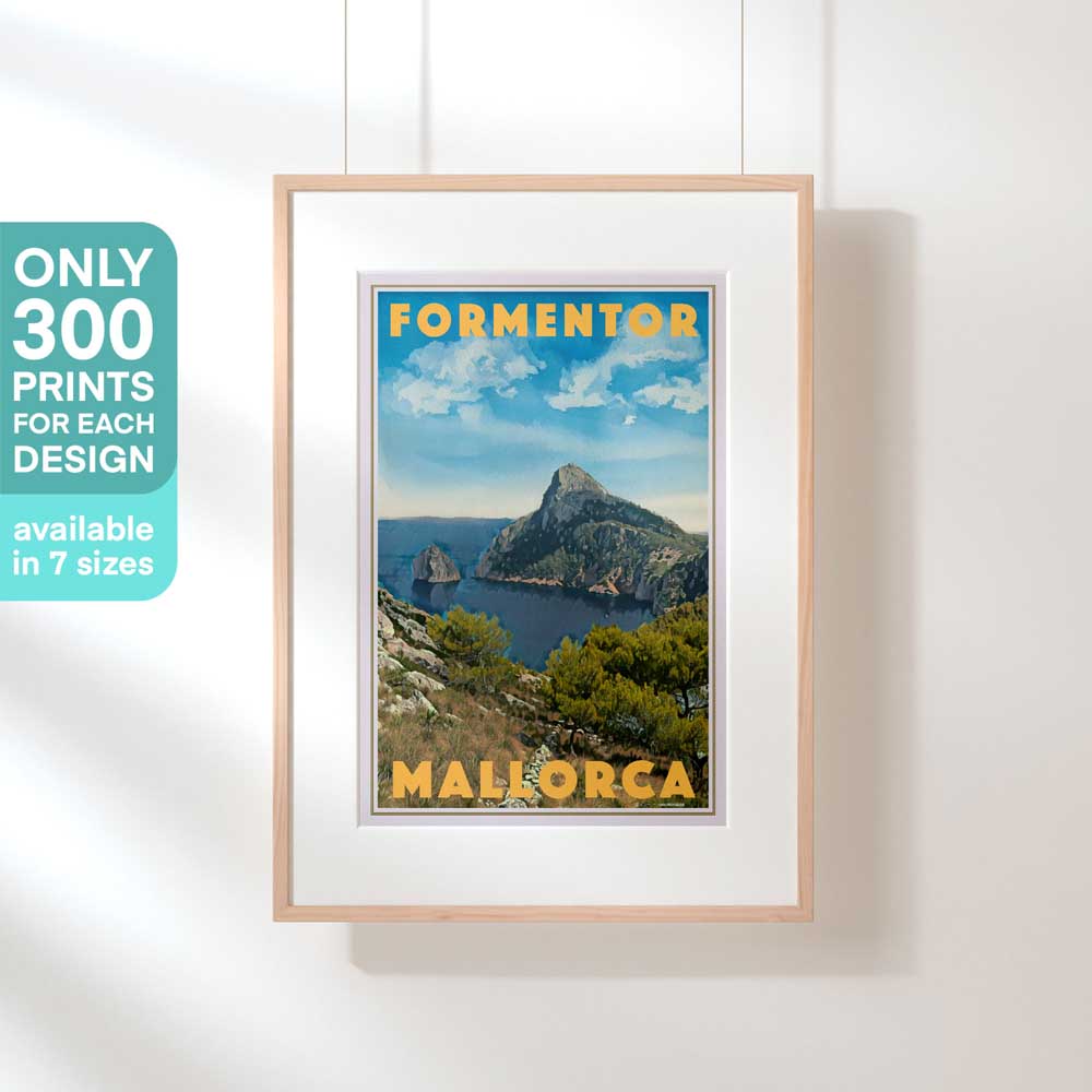 Hanging-frame image of the Formentor, Mallorca travel poster, marked as a limited edition of 300 copies (not numbered)