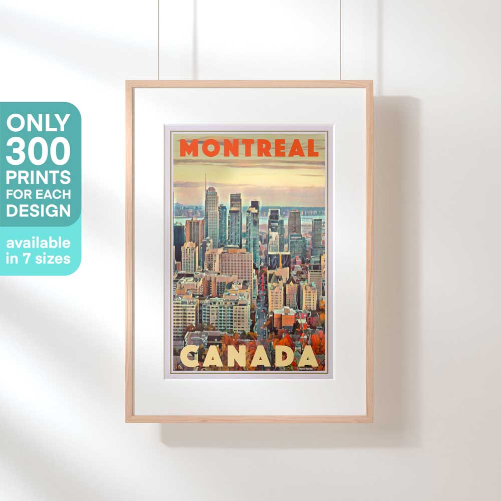 Limited Edition Montreal Skyline Poster in frame, showcasing 1 of 300 exclusive pieces