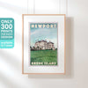 Limited edition poster of The Breakers in Newport hanging on a wall, part of a 300-copy exclusive series