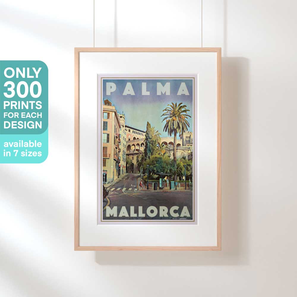 Limited edition Palma Reina poster by Alecse, framed vintage-style art of Palma de Mallorca