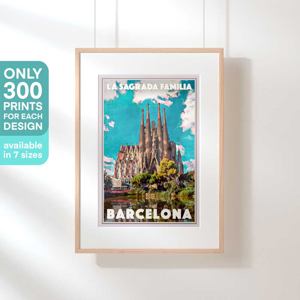 Framed limited edition Sagrada Familia poster by Alecse, a collectible of 300 copies for Barcelona enthusiasts