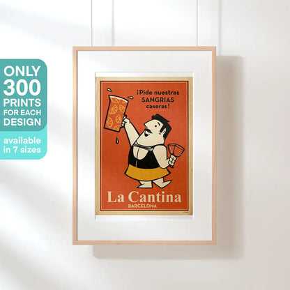 La Cantina Sangrias poster by Cha – limited edition of 300 prints, retro 1950s style with cheerful waiter holding a pitcher of sangria, part of the Spanish Capsule™ collection.