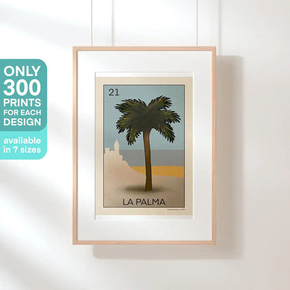Limited edition Sitges poster titled La Palma, with palm tree and seafront view, part of the Lotería Sitgetana series by Cha – only 300 prints available in 7 sizes