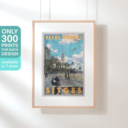 Bears Week 25 Sitges poster by Alecse displayed framed, limited edition of 300 prints available in multiple sizes
