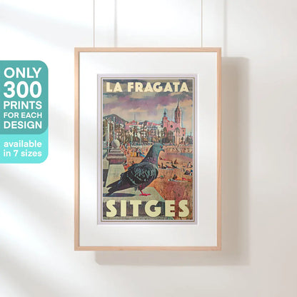 Framed Sitges Pigeon La Fragata travel poster by Alecse, limited to 300 prints across all sizes