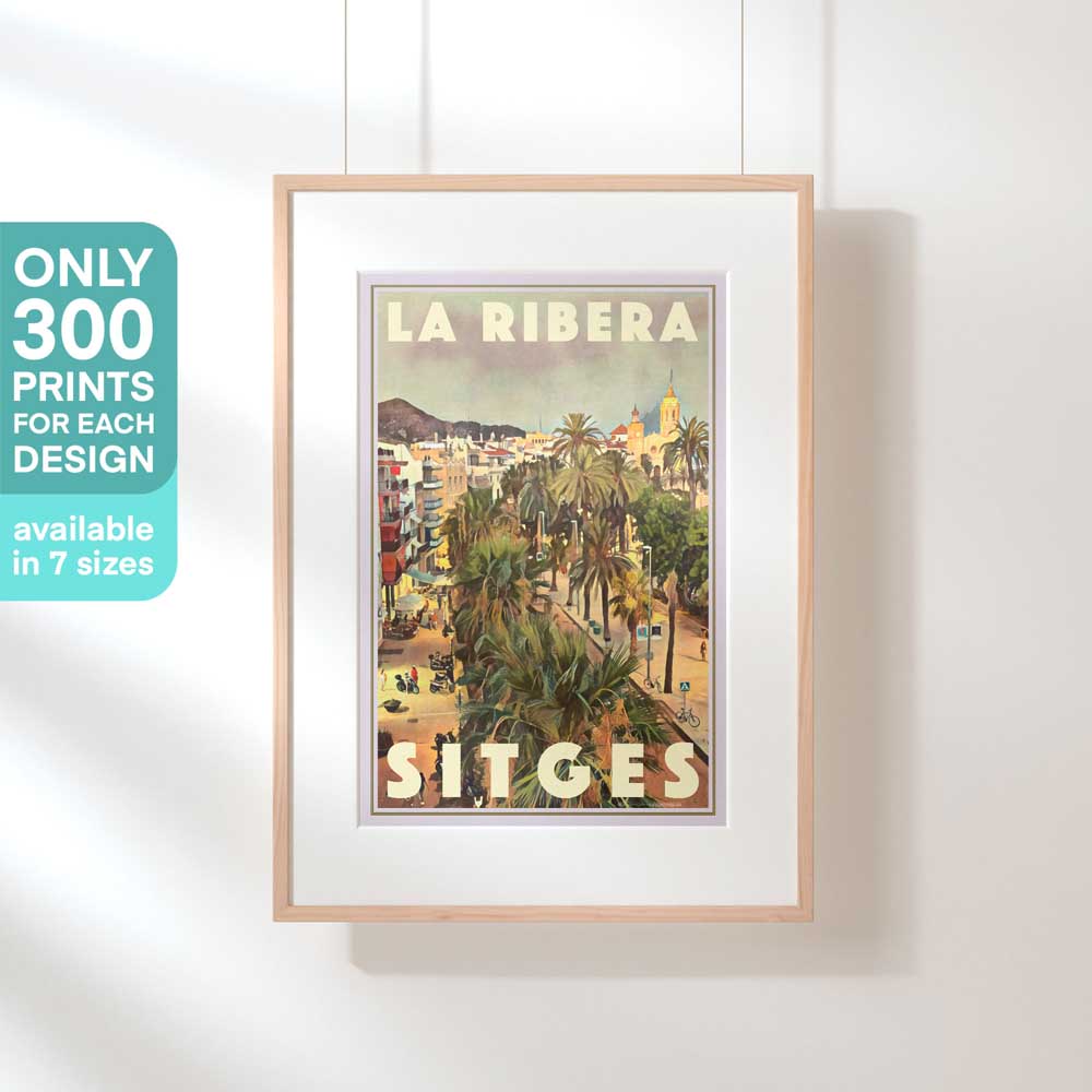 Sitges poster 'Ribera' by Alecse™ displayed in a hanging frame with limited edition mention (300ex).