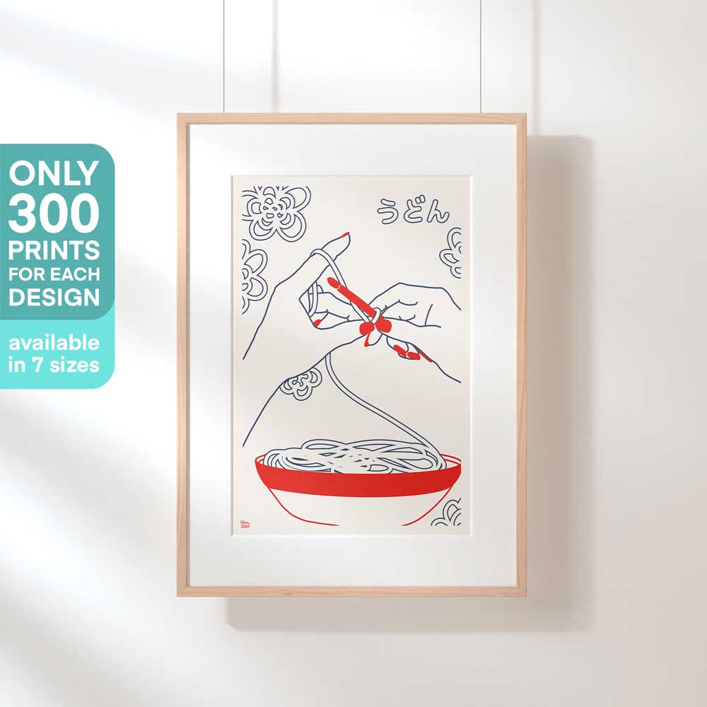 Limited edition art print titled ‘Udon Crocheting’ by Cha for Vintage Exotics™, framed and displayed. A minimalist design inspired by South Asian Pop art from the 60s and 70s, available in 7 sizes and part of a series of 300 prints