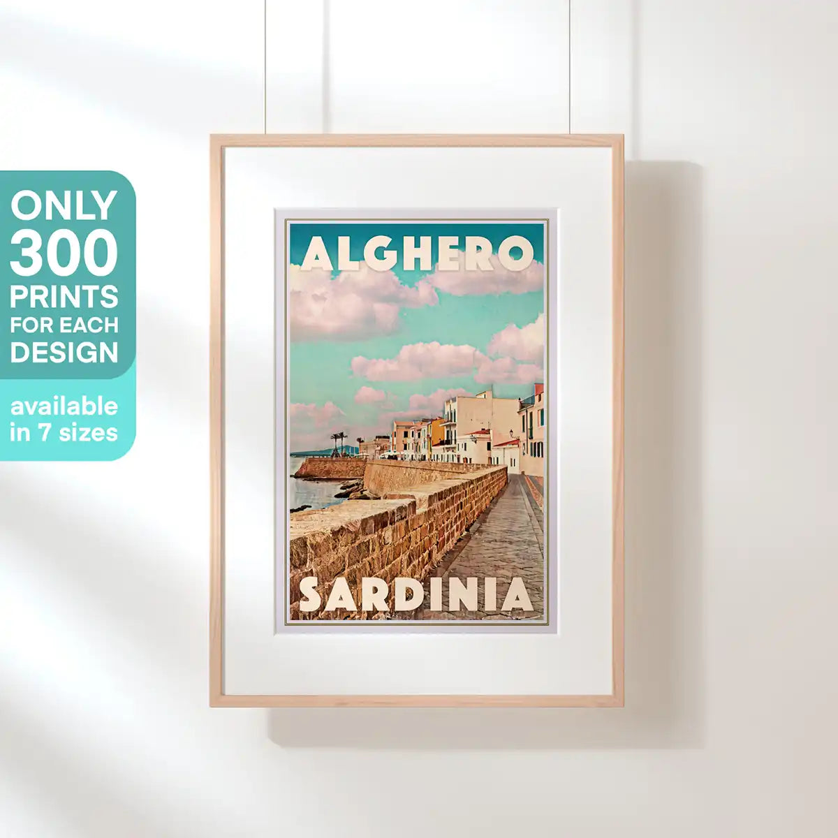 Limited edition Alghero Sardinia poster, part of a 300-copy signed art print series by Alecse
