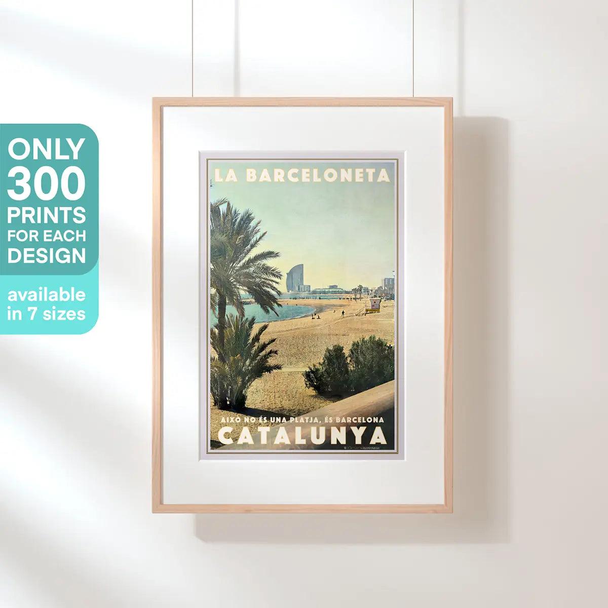 Barceloneta Beach Barcelona framed poster showing limited edition of 300 prints label