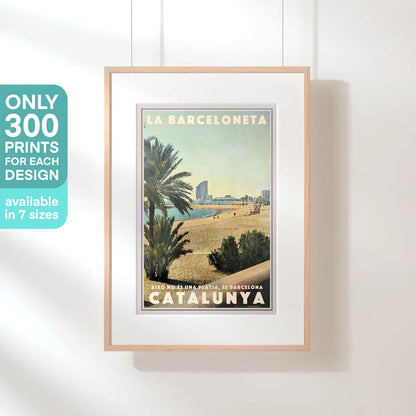 Barceloneta Beach Barcelona framed poster showing limited edition of 300 prints label