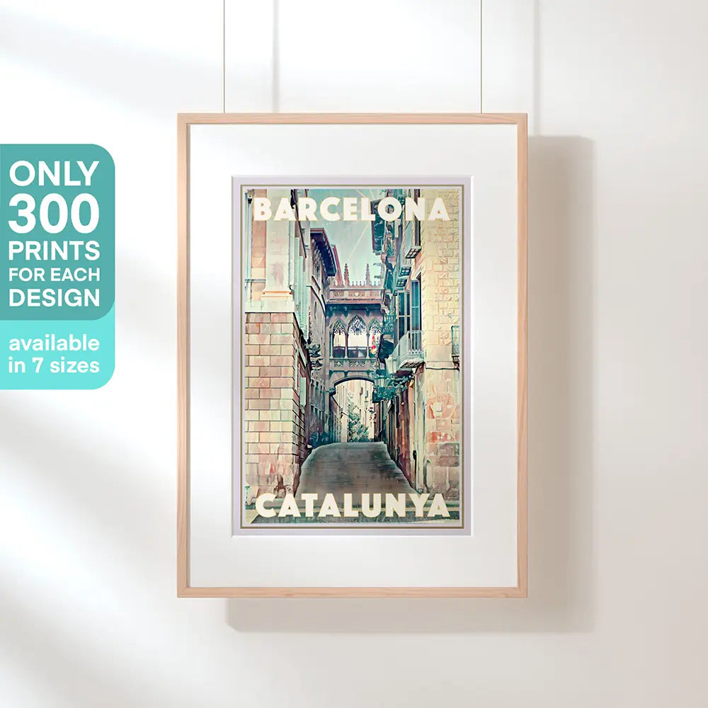 Barcelona Gothic Quarter framed poster with limited edition of 300 prints mention, vintage Barcelona wall art by Alecse