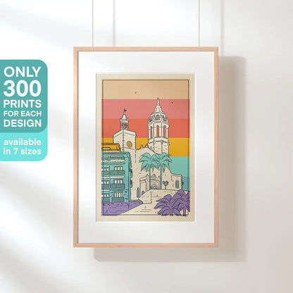Hanging Sitges Rainbow art print by Cha celebrating the welcoming spirit of Sitges with colourful Mediterranean design
