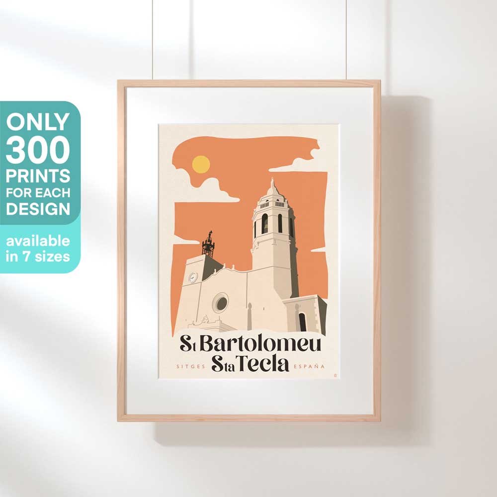 Limited Edition Sitges Travel poster of Sant Bartolomeu chruch
