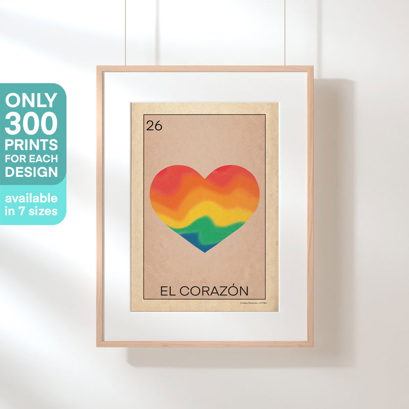 Framed El Corazón poster with a cartel indicating its limited edition of 300 copies, ideal for collectors and design lovers.