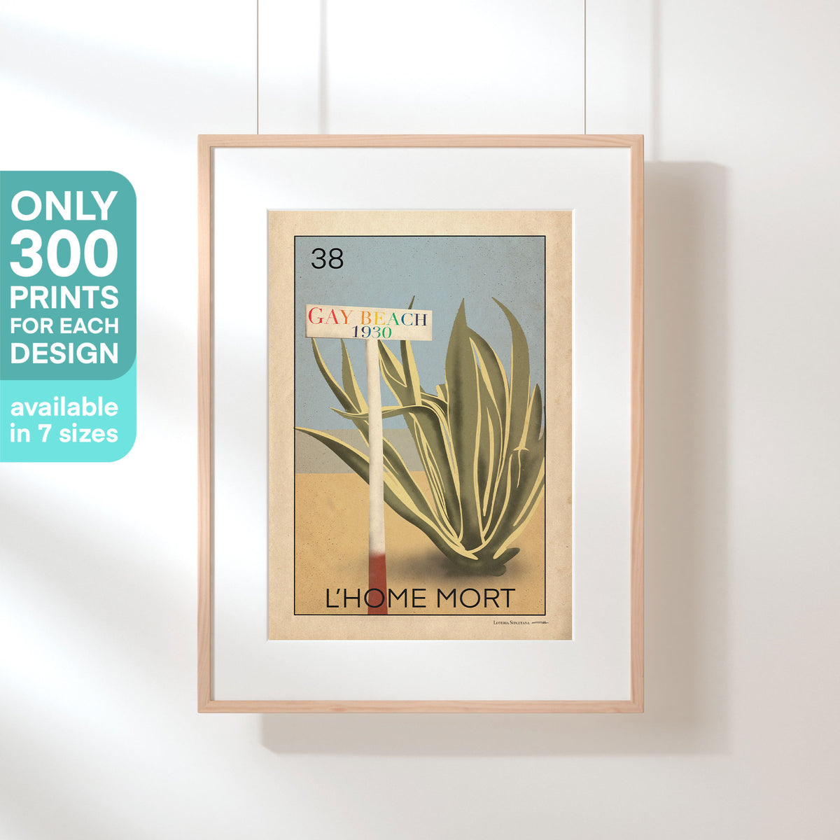 Framed L’Home Mort poster with a cartel highlighting its limited edition of 300 copies, ideal for collectors and LGBTQ+ history lovers.