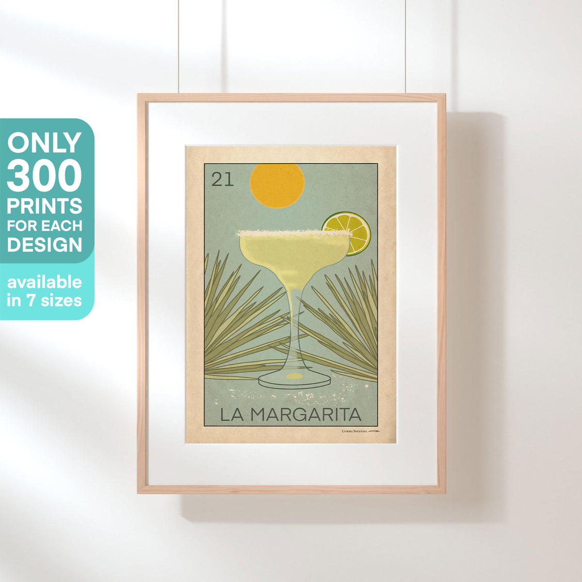 Framed La Margarita poster with a cartel indicating its limited edition of 300 copies, perfect for cocktail lovers and collectors