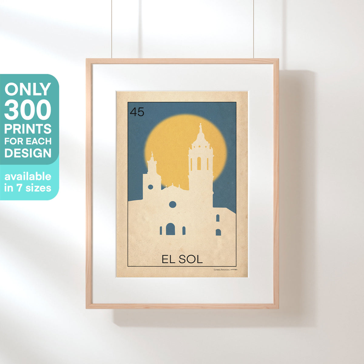 Framed El Sol poster with a cartel highlighting its limited edition of 300 copies, ideal for collectors and travel lovers.