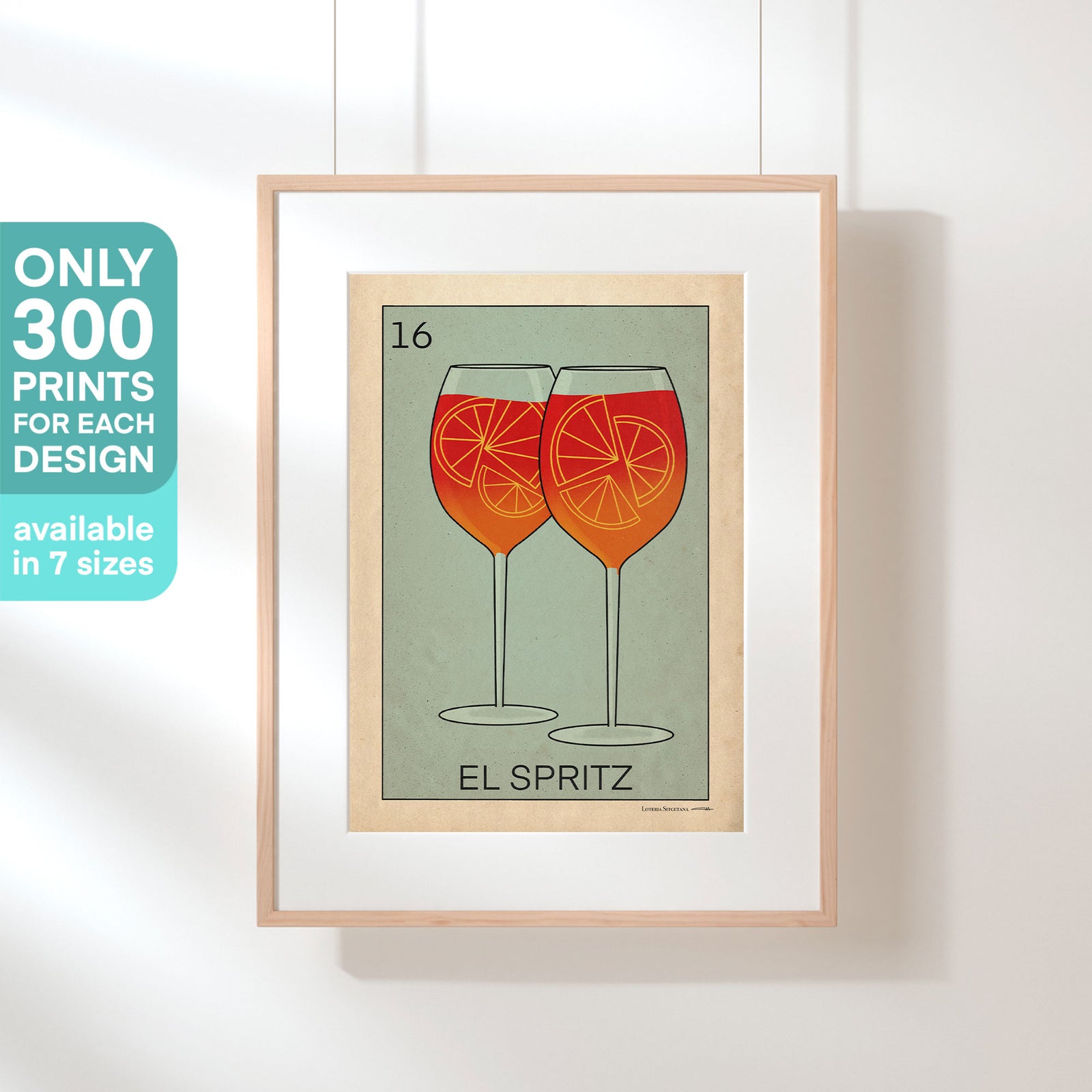 Framed El Spritz poster with a cartel indicating its limited edition of 300 copies, ideal for cocktail lovers and collectors