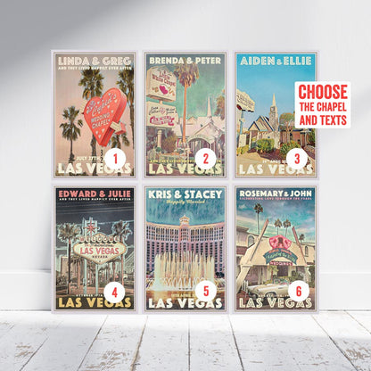 Personalizable posters of Las Vegas wedding chapels, 1 to 6