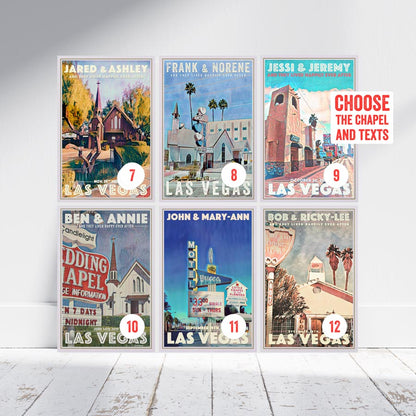 Personalizable posters of Las Vegas wedding chapels, 7 to 12