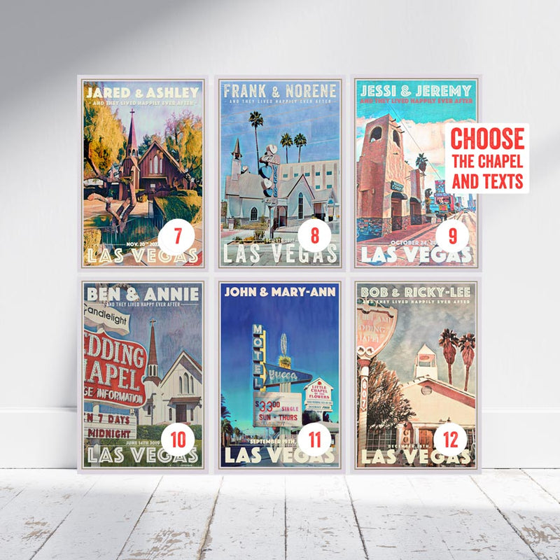 Personalizable posters of Las Vegas wedding chapels, 7 to 12