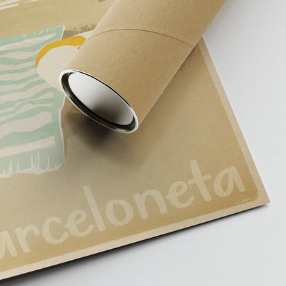 Corner of the La Barceloneta poster and shipping tube.