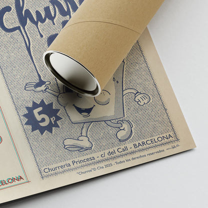 Corner of the Churros poster and shipping tube.