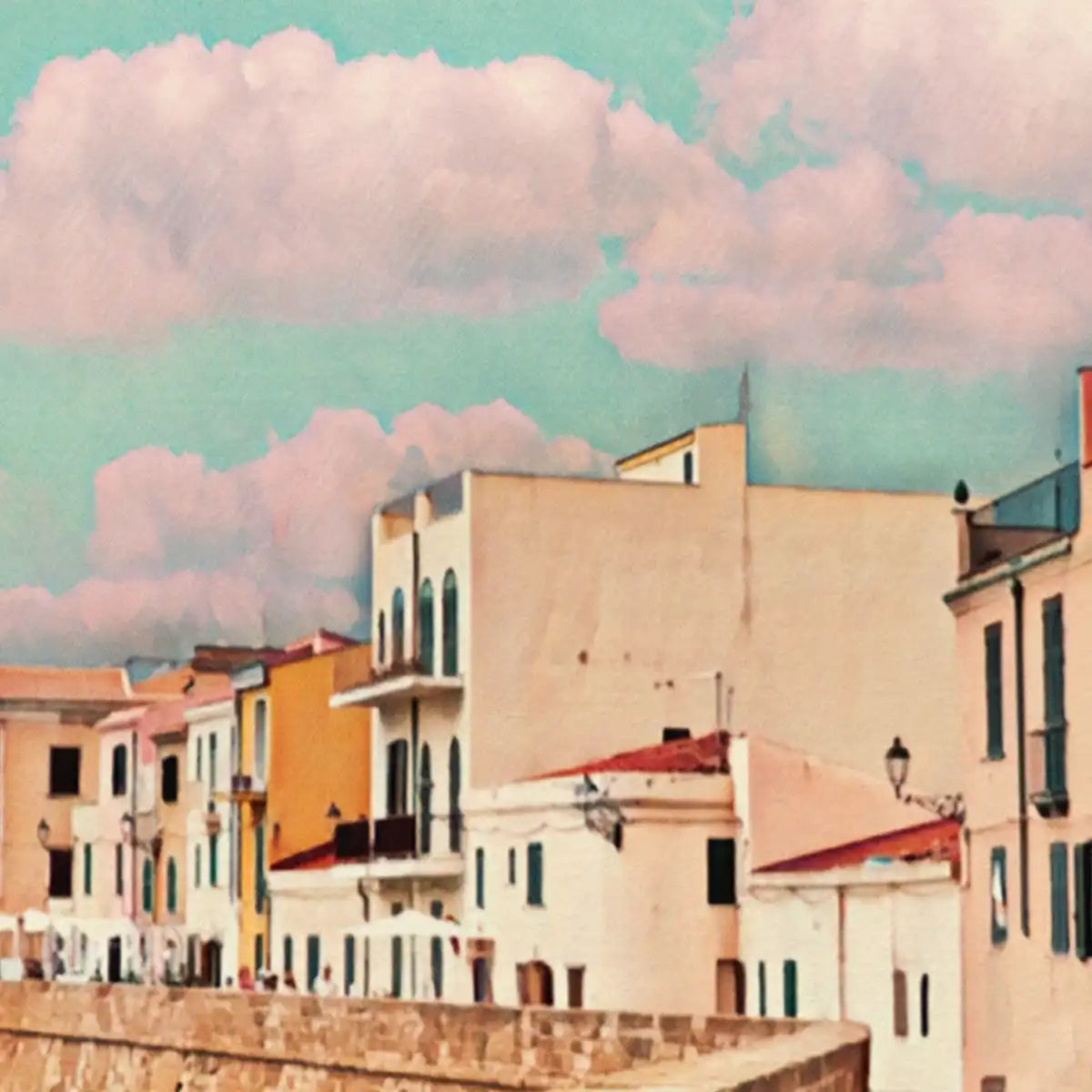 Close-up detail of the halftone texture and vintage grain used in Alecse’s Alghero Sardinia travel poster