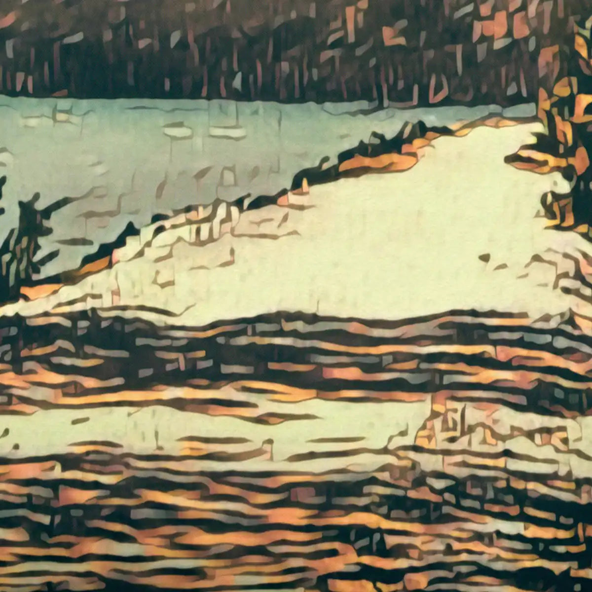 Zoom-in on Tahiti poster texture and lagoon reflections