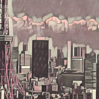 Close-up of the Tokyo Metropolis vintage travel poster showing halftone texture and fine details