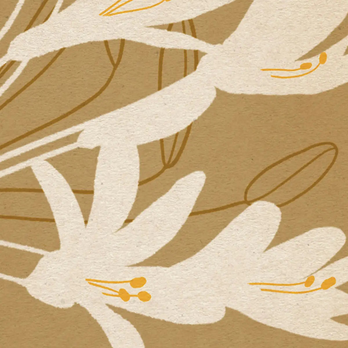 agapanthus flower poster detail showing white petals and yellow stamens minimal botanical composition textured fine art paper