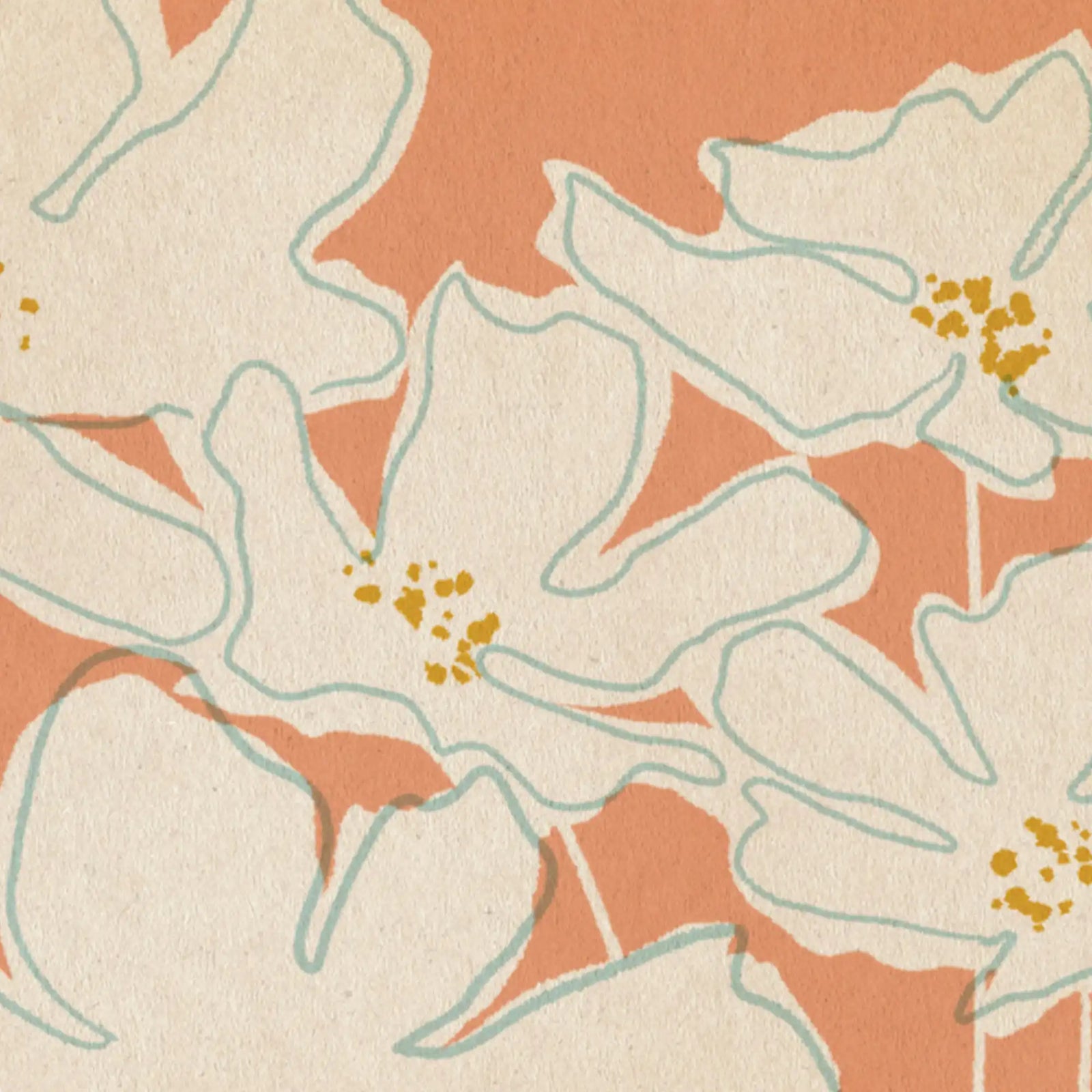 cosmos flower poster detail showing white floral silhouettes with yellow centers minimal botanical composition textured paper effect