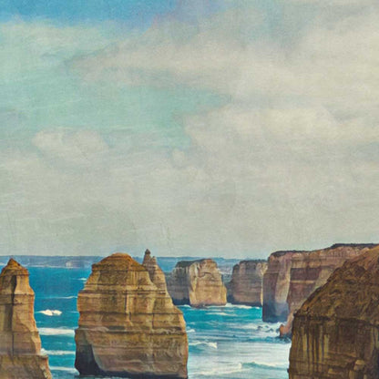 Close-up view of the Twelve Apostles poster, showcasing Alecse’s soft-focus technique and retro-inspired details