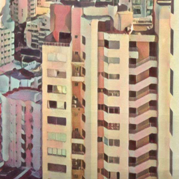 Close-up view of the Cartagena Travel Poster by Alecse, revealing his soft-focus style and detailed architectural design