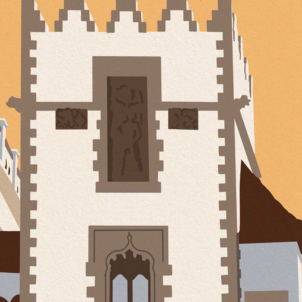 Close-up of the Maricel de Mar building in the Sitges poster by Cha