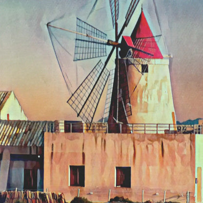 Halftone texture detail on the Marsala Sicily travel poster, showcasing Alecse’s vintage print style