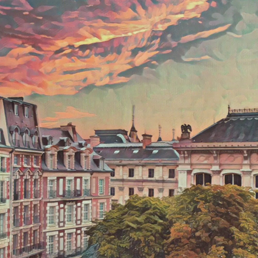 Detail of Parisian rooftops and Haussmann architecture in Marais Panorama poster