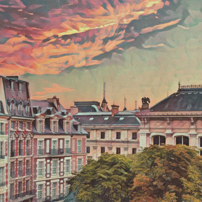 Detail of Parisian rooftops and Haussmann architecture in Marais Panorama poster