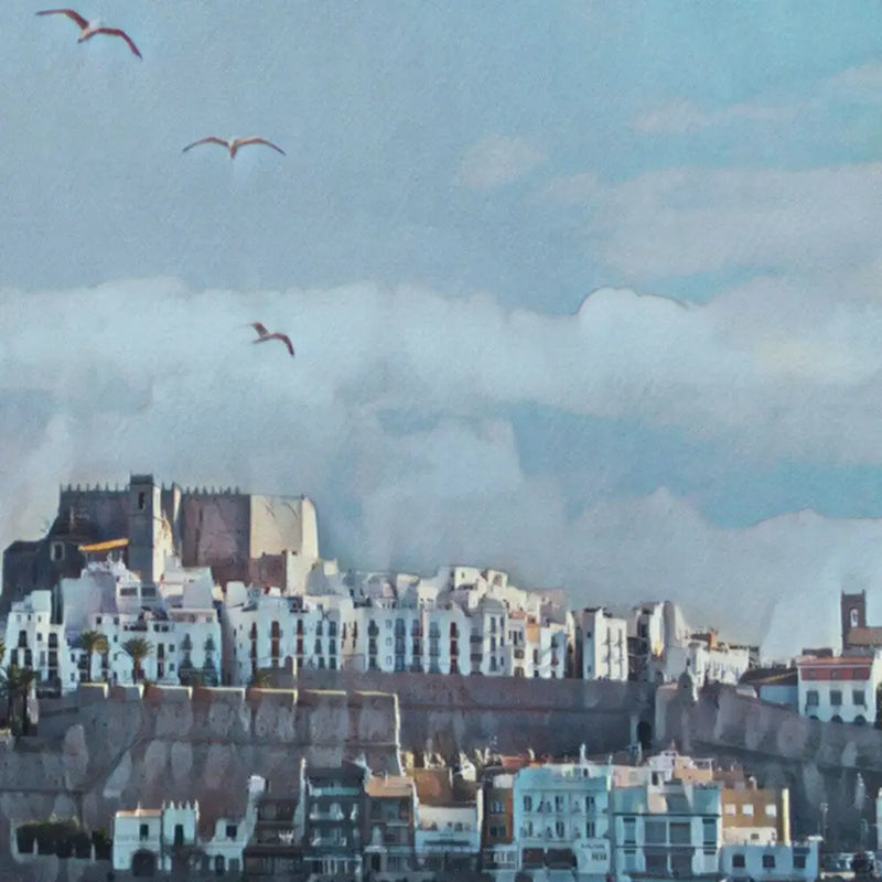 Detail view of the old town and Papa Luna Castle in Peniscola, Spain