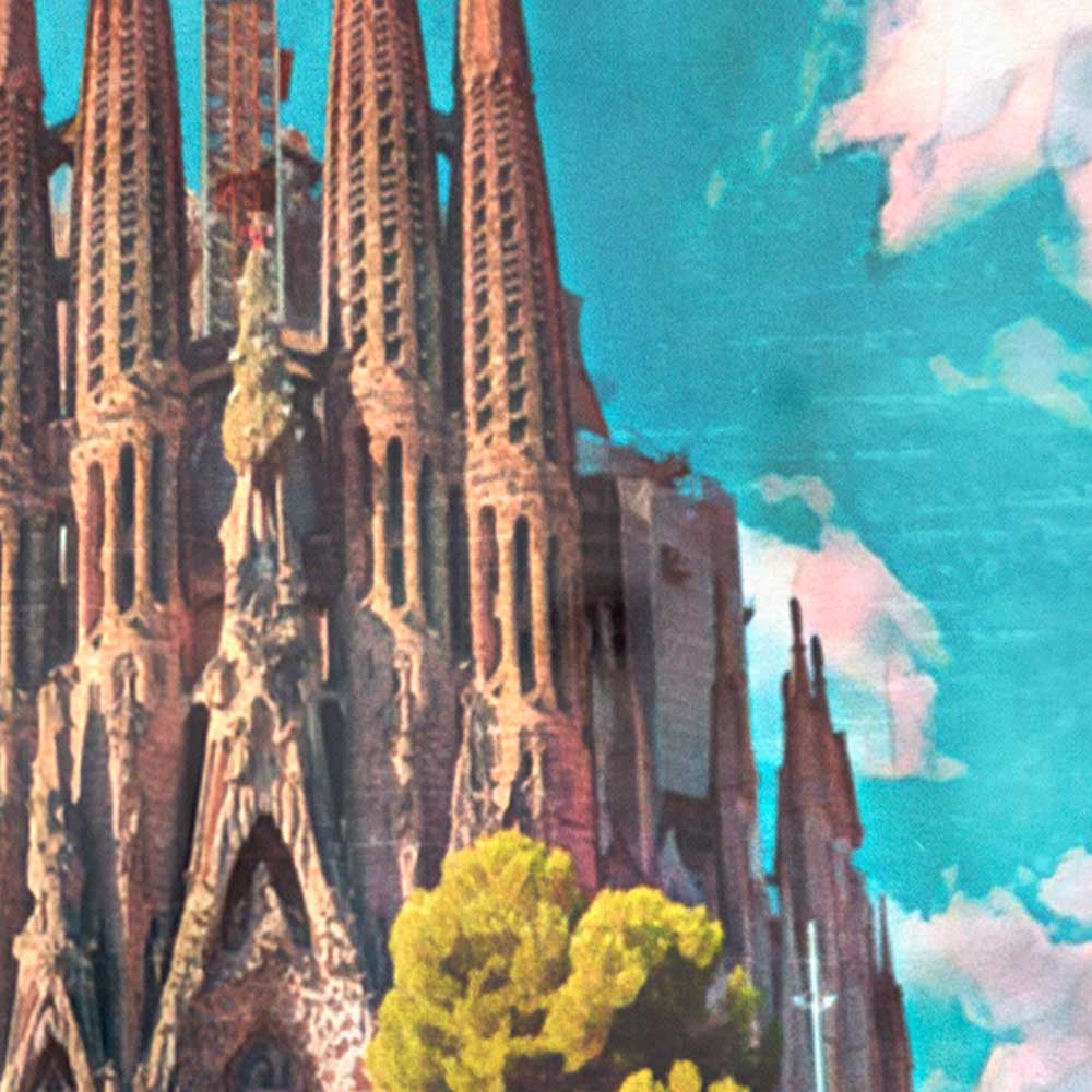 Close-up of Alecse's Sagrada Familia artwork, showcasing the poster's soft focus style and detail