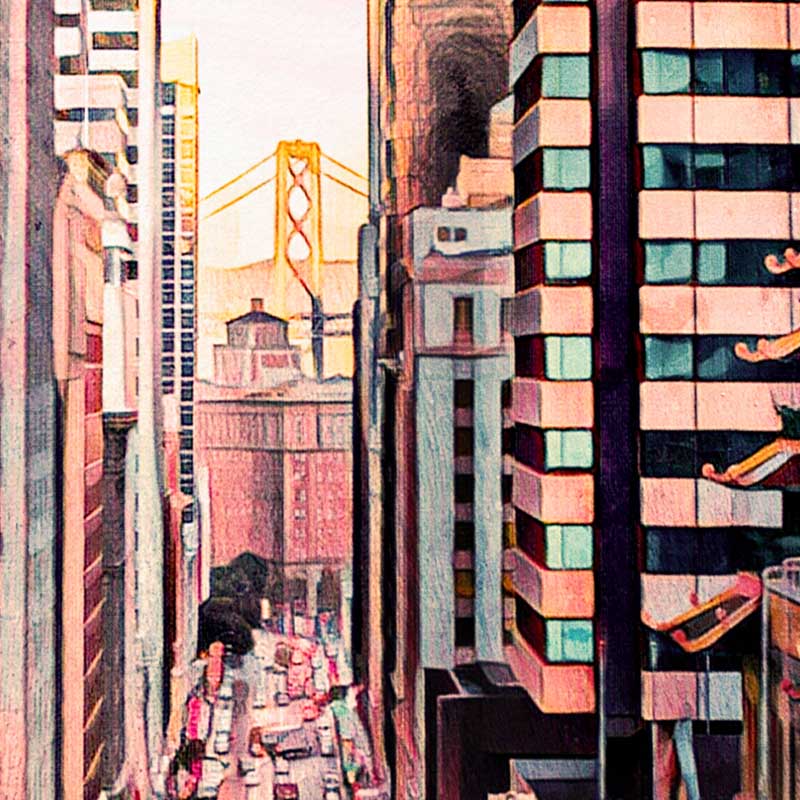 Détails de la perspective sur le Golden Gate Bridge dans l'affiche de San Francisco par Alecse