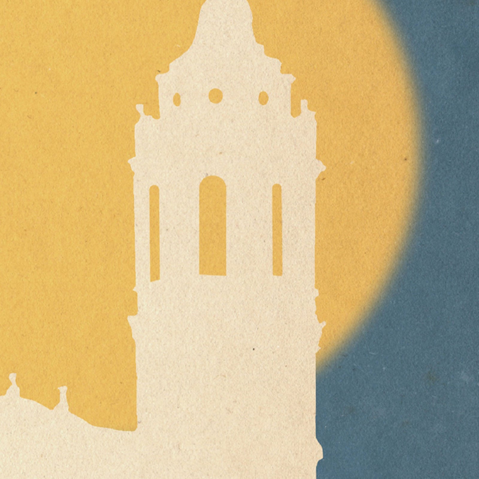 Detailed view of the El Sol poster, showcasing the soft textures, bold silhouette, and rich Mediterranean hues.