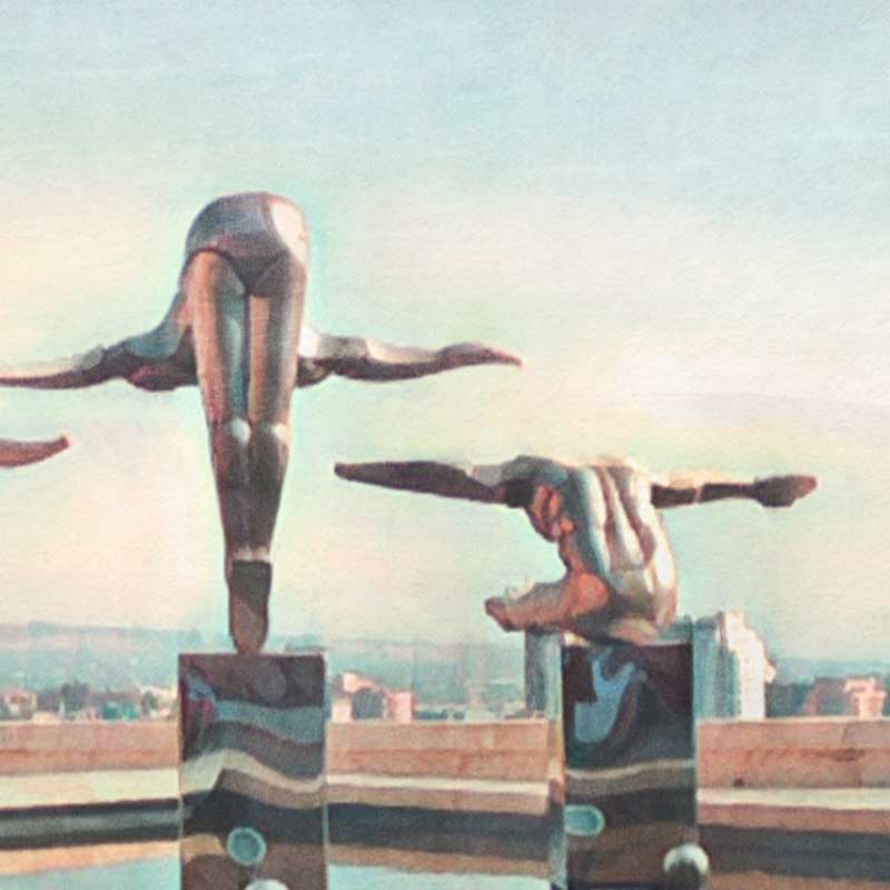 Details of the divers' statues in the Yerevan poster of Cafesjian gardens